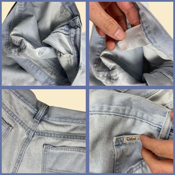 90s Riders highrise denim shorts, vintage 33" waist womens lightwash shorts - Picture 2 of 9